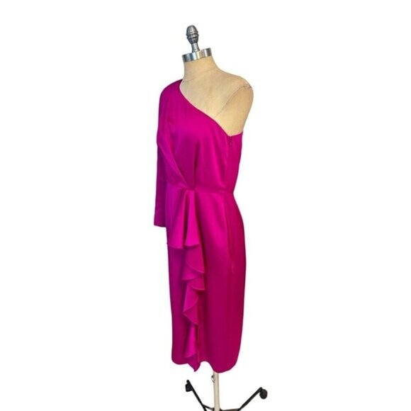 Jay Godfrey Magenta One-Shoulder Ruffled Dress Size 10 Fits size 8 - Picture 2 of 4
